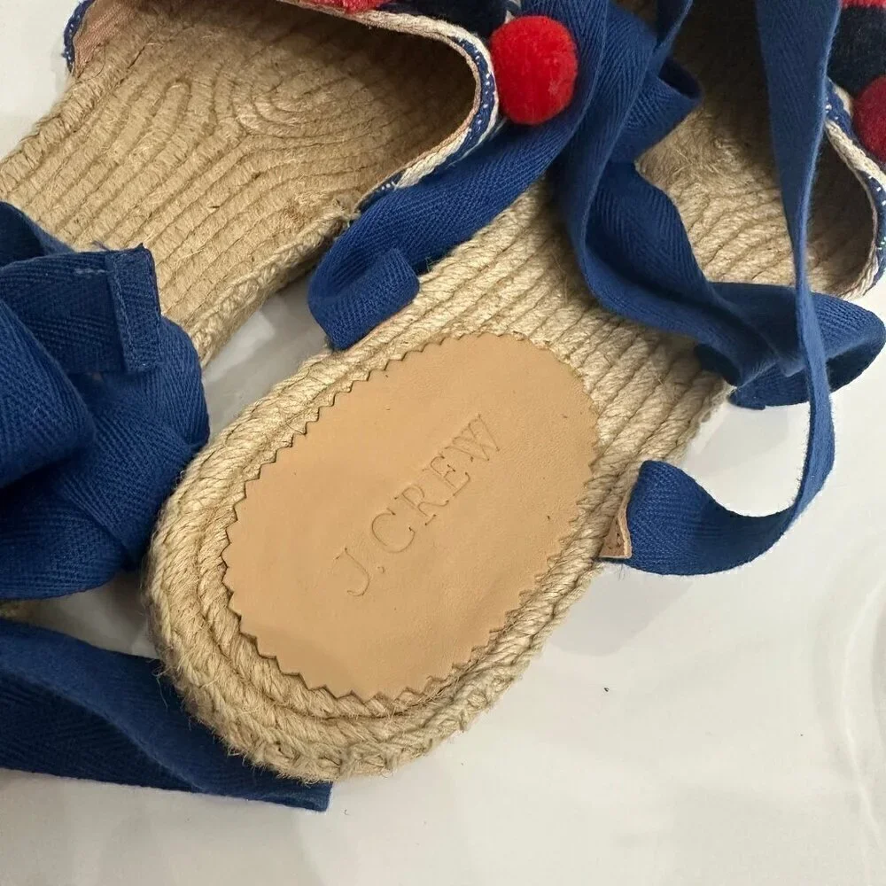 J.Crew Pom Pom tie ankle espadrilles